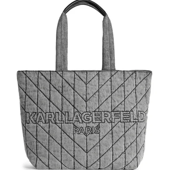 NWT Karl Lagerfeld Amour Denim Quilted Tote Bag 13.5 x 6 x 14 - Picture 1 of 15